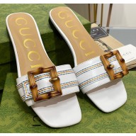Gucci leather Slide Sandals White With Bamboo Buckle 2023
