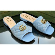 Gucci GG embroidered Slide Sandals Canvas Blue With Double G 2023