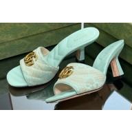 Gucci Heel 7.5cm GG embroidered Slide Sandals Canvas Green With Double G 2023