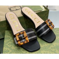 Gucci leather Slide Sandals Black With Bamboo Buckle 2023