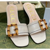 Gucci leather Slide Sandals Gray With Bamboo Buckle 2023