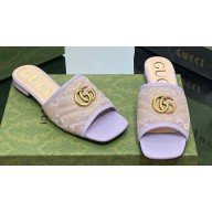 Gucci GG embroidered Slide Sandals Canvas Lilac With Double G 2023