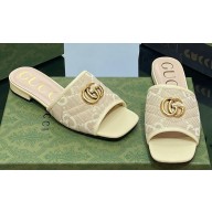 Gucci GG embroidered Slide Sandals Canvas Yellow With Double G 2023