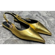 Versace Leather Safety Pin Slingback Flats Gold 2023