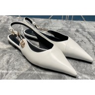 Versace Leather Safety Pin Slingback Flats White 2023