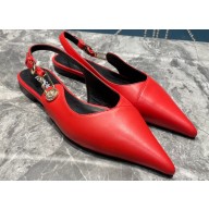 Versace Leather Safety Pin Slingback Flats Red 2023