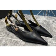 Versace Leather Safety Pin Slingback Flats Black 2023