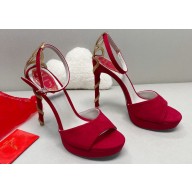 Rene Caovilla Heel 12cm Morgana crystal platform Sandals Suede Red