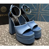 Versace Heel 15.5cm Satin Medusa Aevitas Platform Sandals Sky Blue 2023