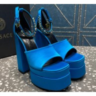 Versace Heel 15.5cm Satin Medusa Aevitas Platform Sandals Blue 2023