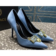 Versace Heel 9.5cm Brooch Baguette Pumps Satin Blue 2023