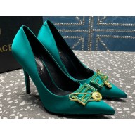 Versace Heel 9.5cm Brooch Baguette Pumps Satin Green 2023