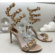 Rene Caovilla Heel 9.5cm Rhinestones Sandals Roxanne Nude