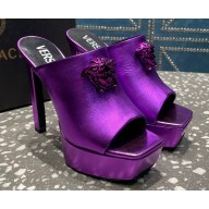 Versace Heel 14cm Platform 4cm La Medusa Mules Metallic Purple 2023