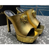 Versace Heel 14cm Platform 4cm La Medusa Mules Metallic Gold 2023