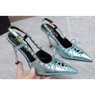 Versace Heel 10cm Laced Pin-Point Slingback Pumps Metallic Green 2023