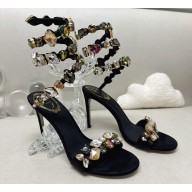 Rene Caovilla Heel 9.5cm Rhinestones Sandals Roxanne Black/Multicolor