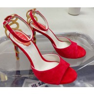 Rene Caovilla Heel 9.5cm Morgana crystal Sandals Suede Red