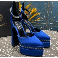 Versace Heel 15.5cm Platform 5.5cm Aevitas Pointy stud Pumps Satin Blue 2023