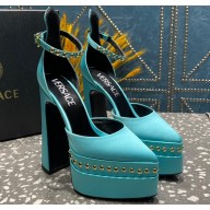 Versace Heel 15.5cm Platform 5.5cm Aevitas Pointy stud Pumps Satin Turquoise Green 2023