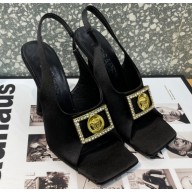 Versace Heel 10.5cm Medusa Crystal Sandals Satin Black 2023