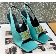 Versace Heel 10.5cm Medusa Crystal Sandals Satin Turquoise Green 2023
