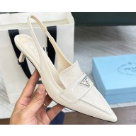 Prada Heel 5cm Patent Leather Slingback Pumps White 2023