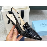 Prada Heel 5cm Patent Leather Slingback Pumps Black 2023