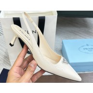 Prada Heel 5cm Patent Leather logo-plaque Slingback Pumps White 2023