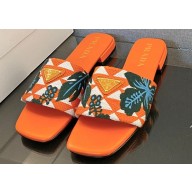 Prada Triangolo Ibiscus Flat Slide Sandals Orange 2023