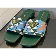Prada Triangolo Ibiscus Flat Slide Sandals Green 2023