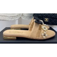 Chanel Pearl and Bow Lambskin Mules G40132 Beige 2023
