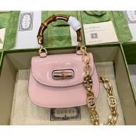 Gucci Bamboo 1947 mini top handle bag 724641 in Patent Leather Light Pink 2023