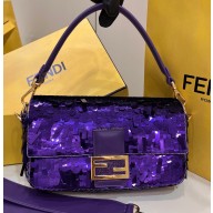 Fendi sequin and leather Iconic Baguette medium bag Purple 2023