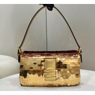 Fendi sequin and leather Iconic Baguette 1997 medium bag Gold 2023