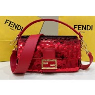 Fendi sequin and leather Iconic Baguette medium bag Red 2023