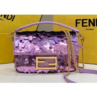 Fendi sequin and leather Iconic Baguette mini bag Lilac 2023
