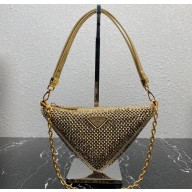 Prada Triangle satin mini-bag with crystals 1BC190 Gold 2023