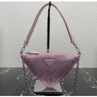 Prada Triangle satin mini-bag with crystals 1BC190 Pink 2023