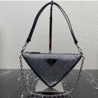 Prada Triangle satin mini-bag with crystals 1BC190 Black 2023