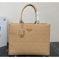 Prada Large leather Symbole bag with topstitching 1BA377 Beige 2023