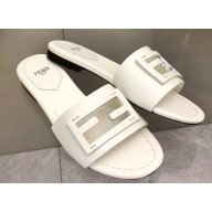 Fendi Baguette leather slides White 2023