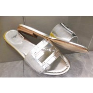 Fendi Baguette leather slides Silver 2023