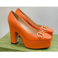 Gucci Heel 12cm Platform 3.5cm pumps with Horsebit Orange 2023