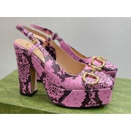 Gucci Heel 12cm Platform 3.5cm slingback pumps with Horsebit python print Pink 2023