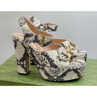 Gucci Heel 12cm Platform 3.5cm Sandals with Horsebit python print Gray 2023