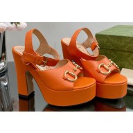 Gucci Heel 12cm Platform 3.5cm Sandals with Horsebit Orange 2023