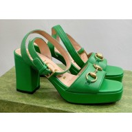 Gucci Heel Platform Sandals with Horsebit Green 2023