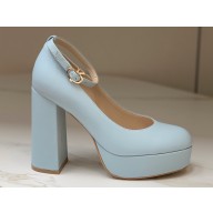 Gianvito Rossi Heel 11.5cm Platform 3.5cm Manila Pumps Leather Sky Blue 2023