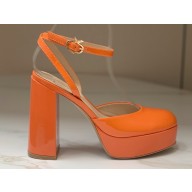 Gianvito Rossi Heel 11.5cm Platform 3.5cm Slingback Pumps Leather Patent Orange 2023